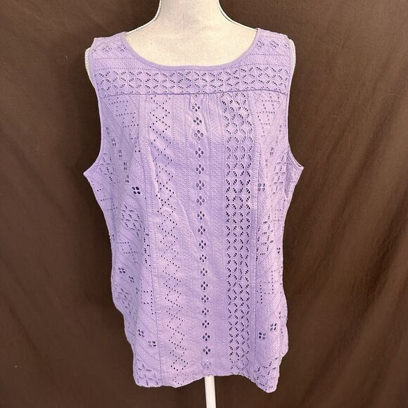 NEW Talbots Lavender Purple Eyelet Scoop Neck Top XXL 16P Sleeveless - Picture 2 of 8